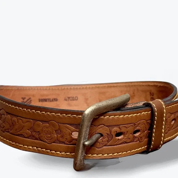 1980s Disneyland Stamped Leather Belt Mickey Pinocchio Donald 28 RARE Vintage - Picture 1 of 8